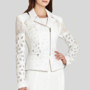 White Lace Moto Jacket - Women's Sophisticated Zip Front